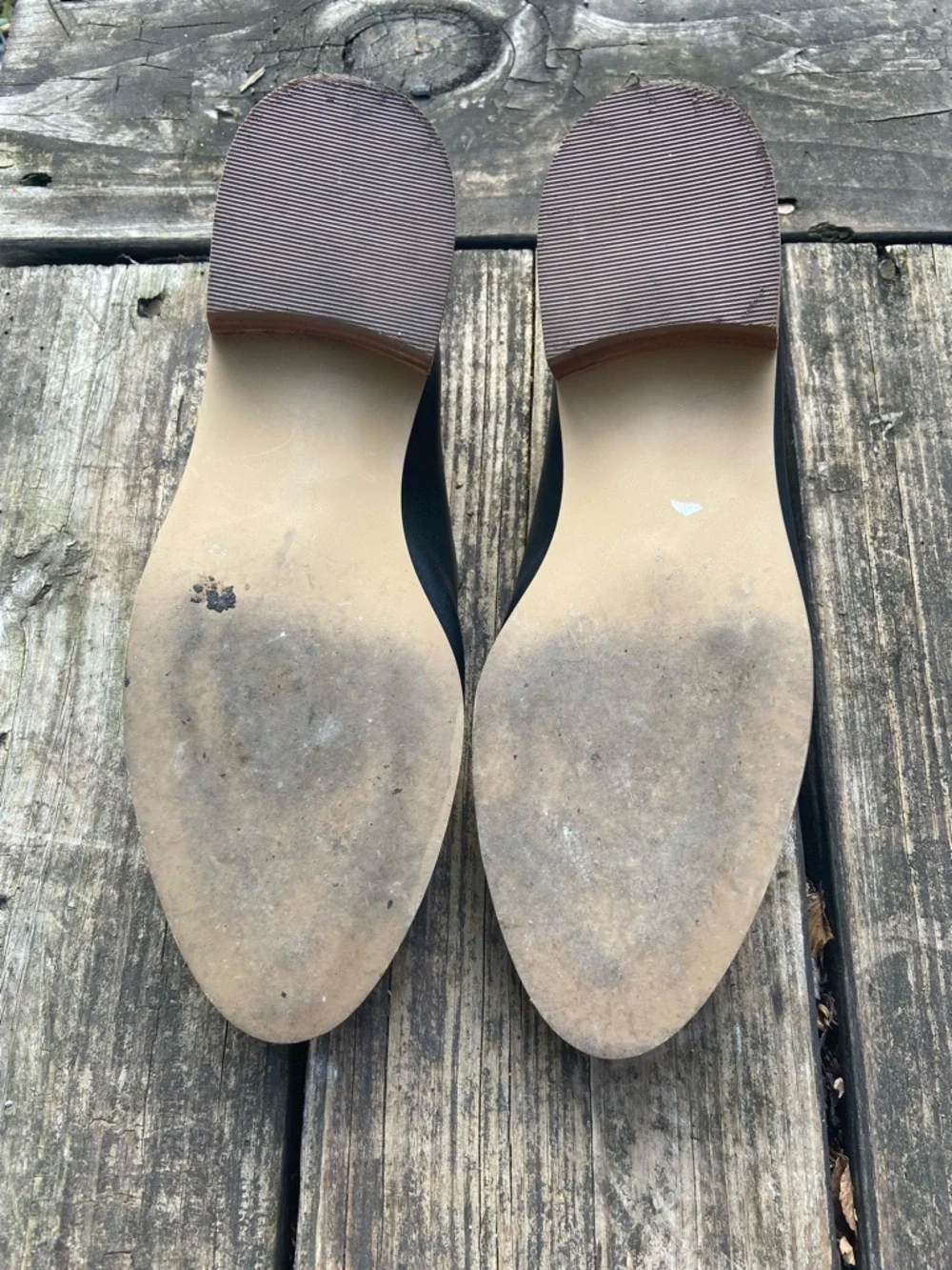 Susina Black Leather Slip-On Loafers with Tan Sole